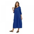 thumbnail image 5 of Aosijia Oversized Cotton Linen Maxi Dress for Women Crew Neck Summer Long Sleeve Maxi Dresses Casual Loose Long Dress Plus Size Ladies Vintage Shirt Dress Blue XL, 5 of 8