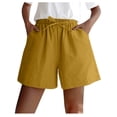 thumbnail image 2 of Feancey Womens Cotton Linen Casual Shorts Elastic Waist Drawstring Baggy Shorts Lightweight Summer Beach Shorts with Side Pockets Yellow XXL, 2 of 4