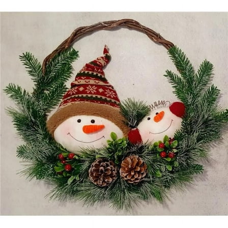 Snowmen in Greens & Pinecones Wreath