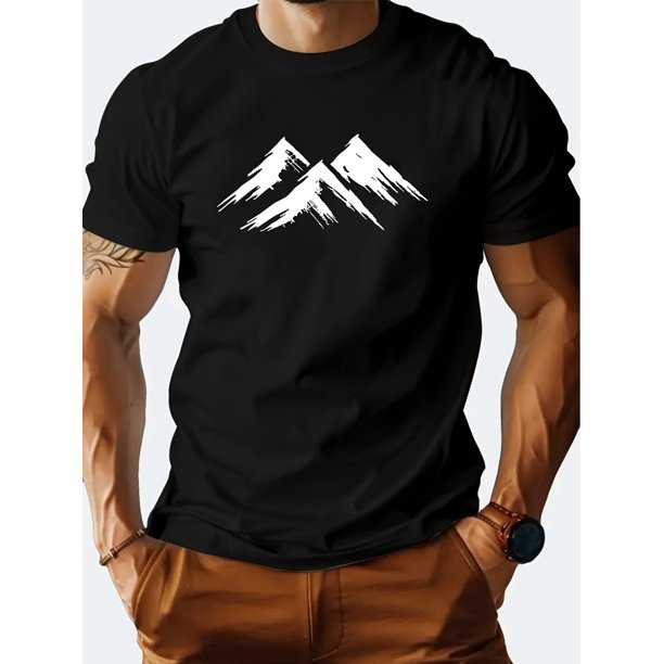 Men'S Casual Crew Neck T-Shirt with Mountain Print, Slight Stretch Knit Fabric, Regular Fit, Summer Style