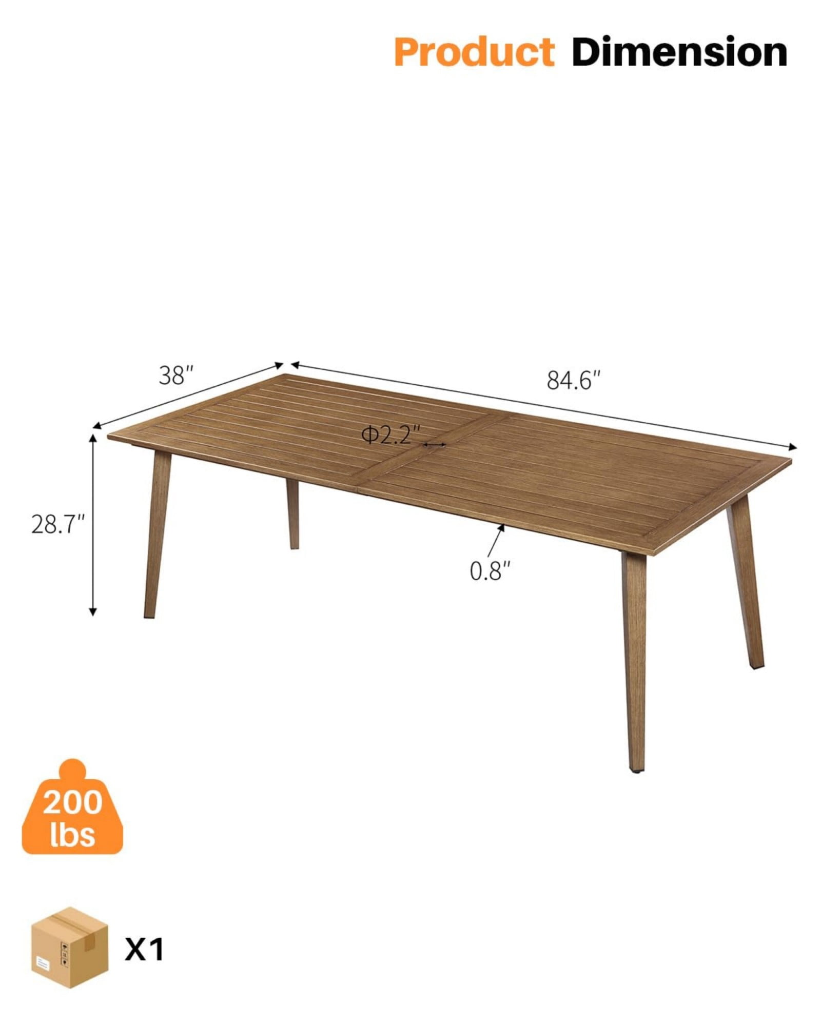 Outdoor Patio Dining Table for 8, Aluminum Outdoor Dining Table with Umbrella Hole, All Weather Patio Table for Garden, Deck, Porch, Lawn, Backyard Furniture, Brown
