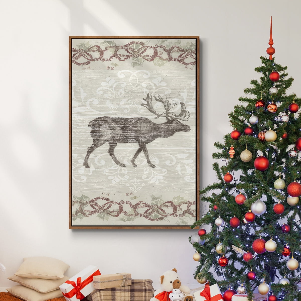 Cabin Christmas Collection B - Framed Gallery Wrapped Holiday Canvas - 25 x 37 - Rosewood Frame