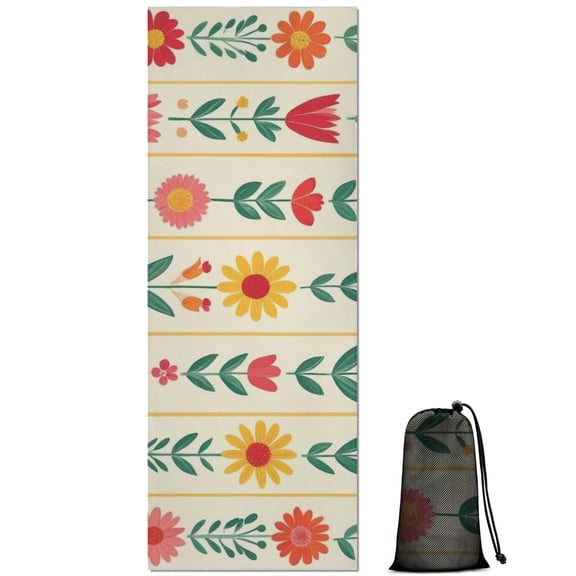 Pioneer Flower Floral Print Pattern Hot Yoga Mat Towel Non Slip for Hot Yoga - Quick-Drying Yoga Mat Cover with 4 Corner Pockets with Travel Bag - Hot Yoga Towel Non Slip 70"x26"