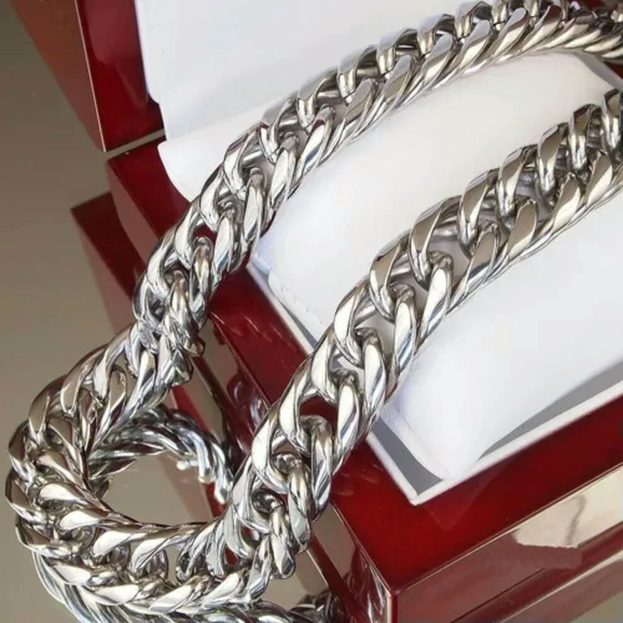 20mm Wide Silver 316L Stainless Steel Curb Cuban Link Chain Necklace Jewelry