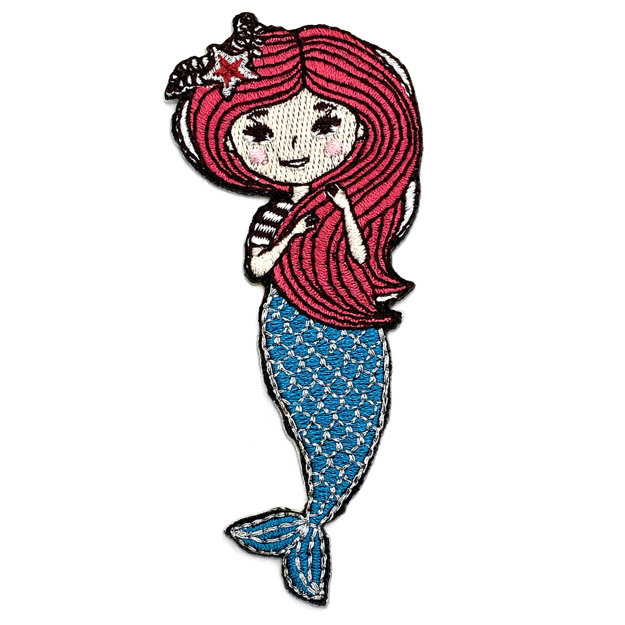 GWEN STUDIOS Pink and Blue Mermaid Embroidered Iron-On Patch Applique