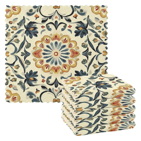 6 Pieces of Kitchen Towels 11x11Inch Kitchen Dish Cloths Kitchen Dish Towels Reuseable Cleaning Cloths Yellow Flower Pattern