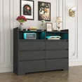 thumbnail image 5 of Resenkos 6 Drawer Dresser with LED Light and Open Storage for Bedroom, Modern Wood Chest Organizer, Black, 5 of 12