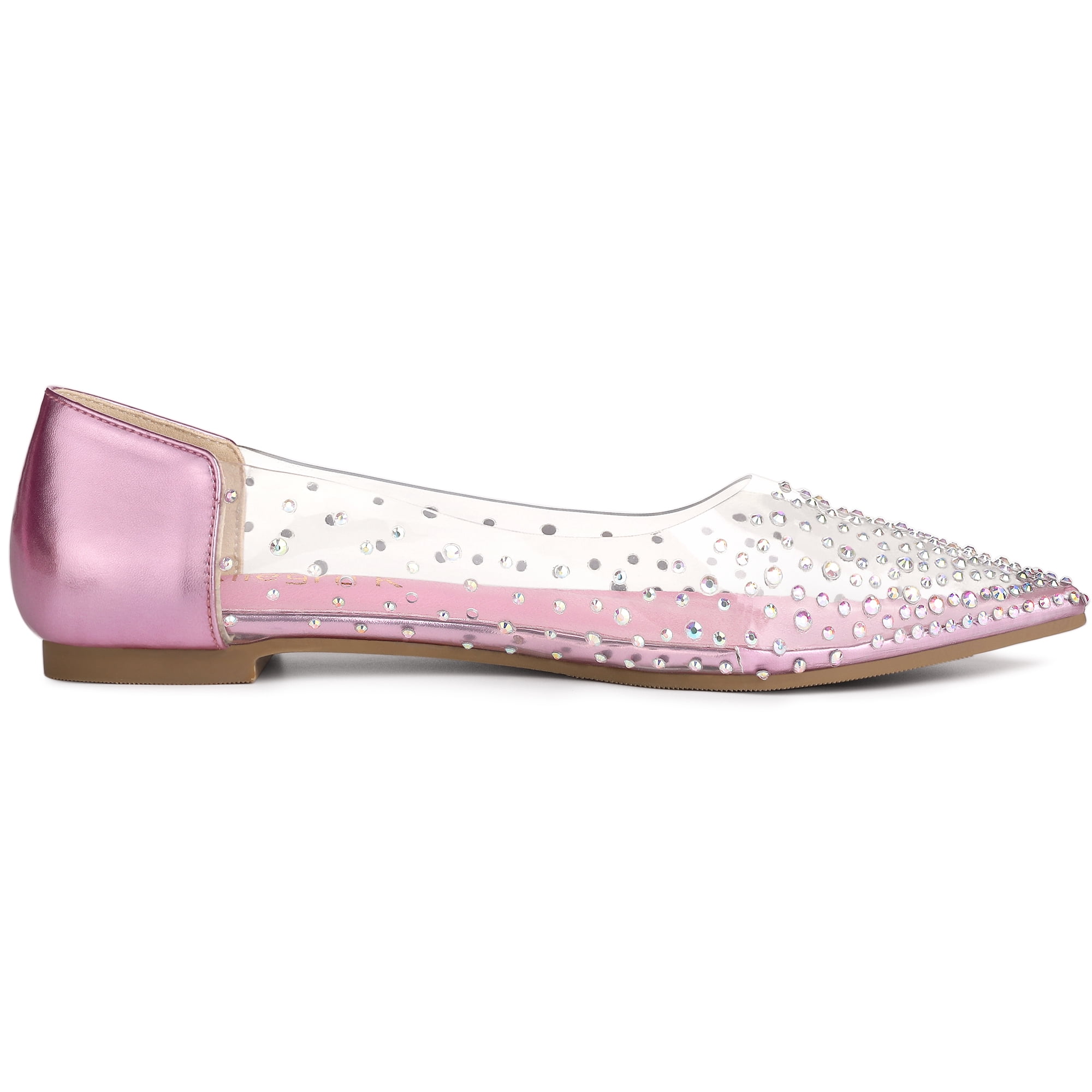 Unique Bargains Women's Pointed Toe Clear Rhinestone Ballet Flats