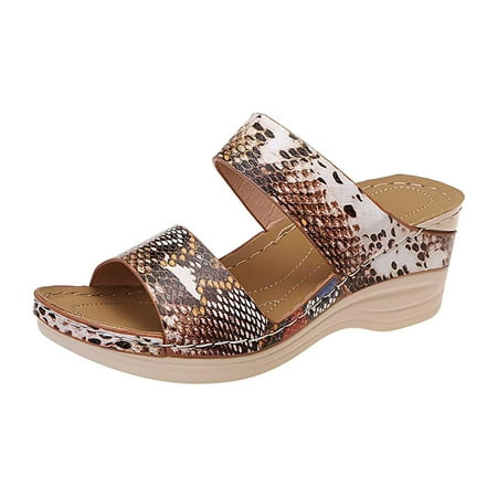 

Summer Retro Casual Flowers High-heeled Flat-bottomed Ladies Wedge Slippers