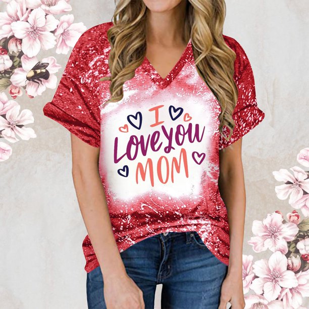 Fiudx Ofertas Del Día Top de Manga Corta con Estampado Degradado para Mujer, Top Sexy de Verano con Cuello En V y Estampado Regular para El Día Del Mes