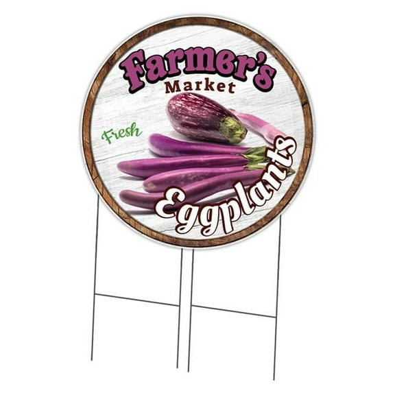 SignMission Corrugated Plastic Sign With Stakes 36" Circular - Farmer's Market Eggplants | Coroplast Yard Sign With Stake | Made in the USA