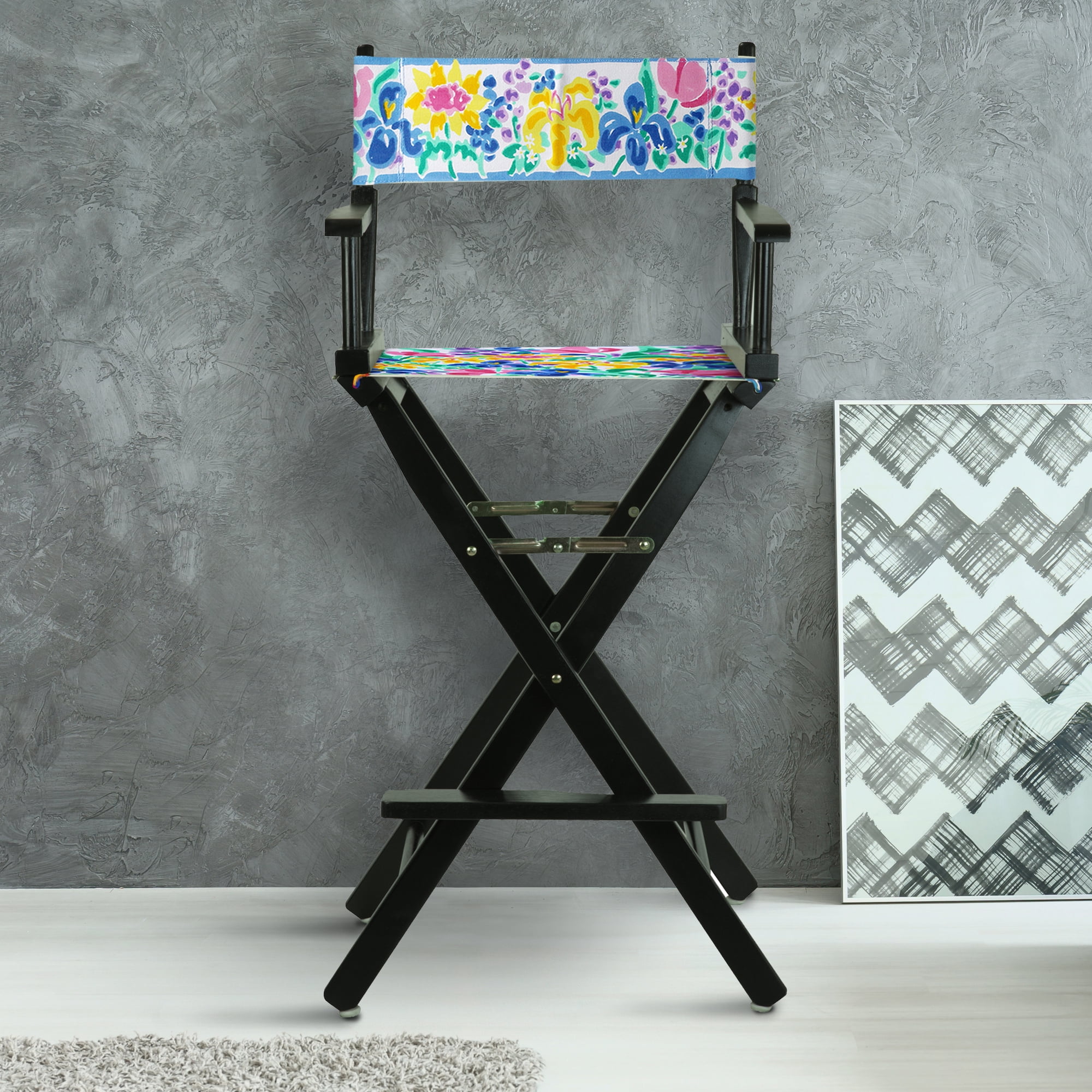 30" Director's Chair Black Frame-Garden Flowers