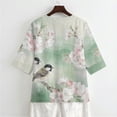 thumbnail image 5 of Xoenoiee Titmouse Bird Cherry Blossom Print Womens Linen Shirts 3/4 Length Sleeve Linen Button Down V Neck Blouse Spring Summer Boho Shirts Travel Vacation Tops, 3XL, 5 of 7