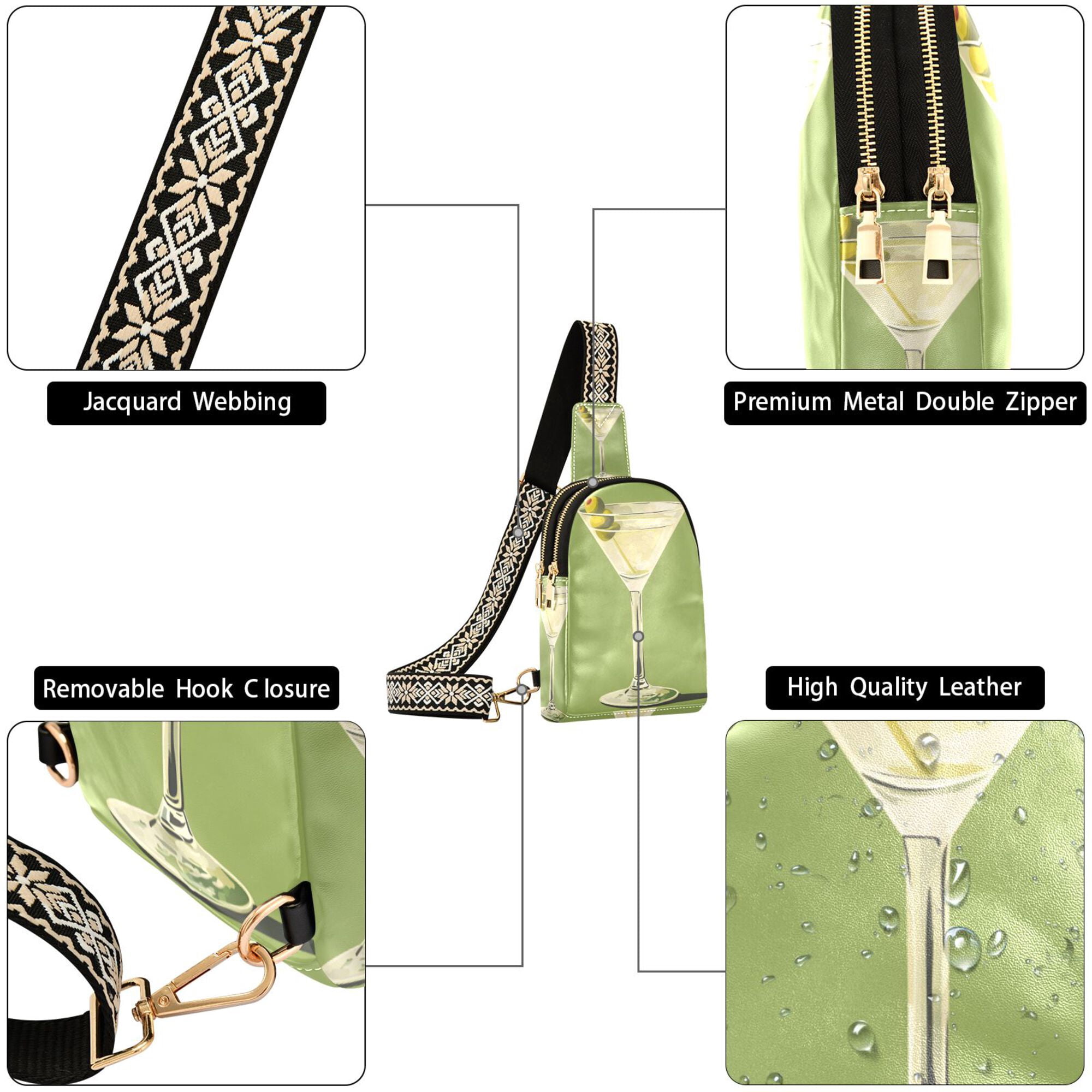 FORMRS Womens Crossbody Sling Bag Travel Daypack Shoulder Chest Backpack, Martini with Olive