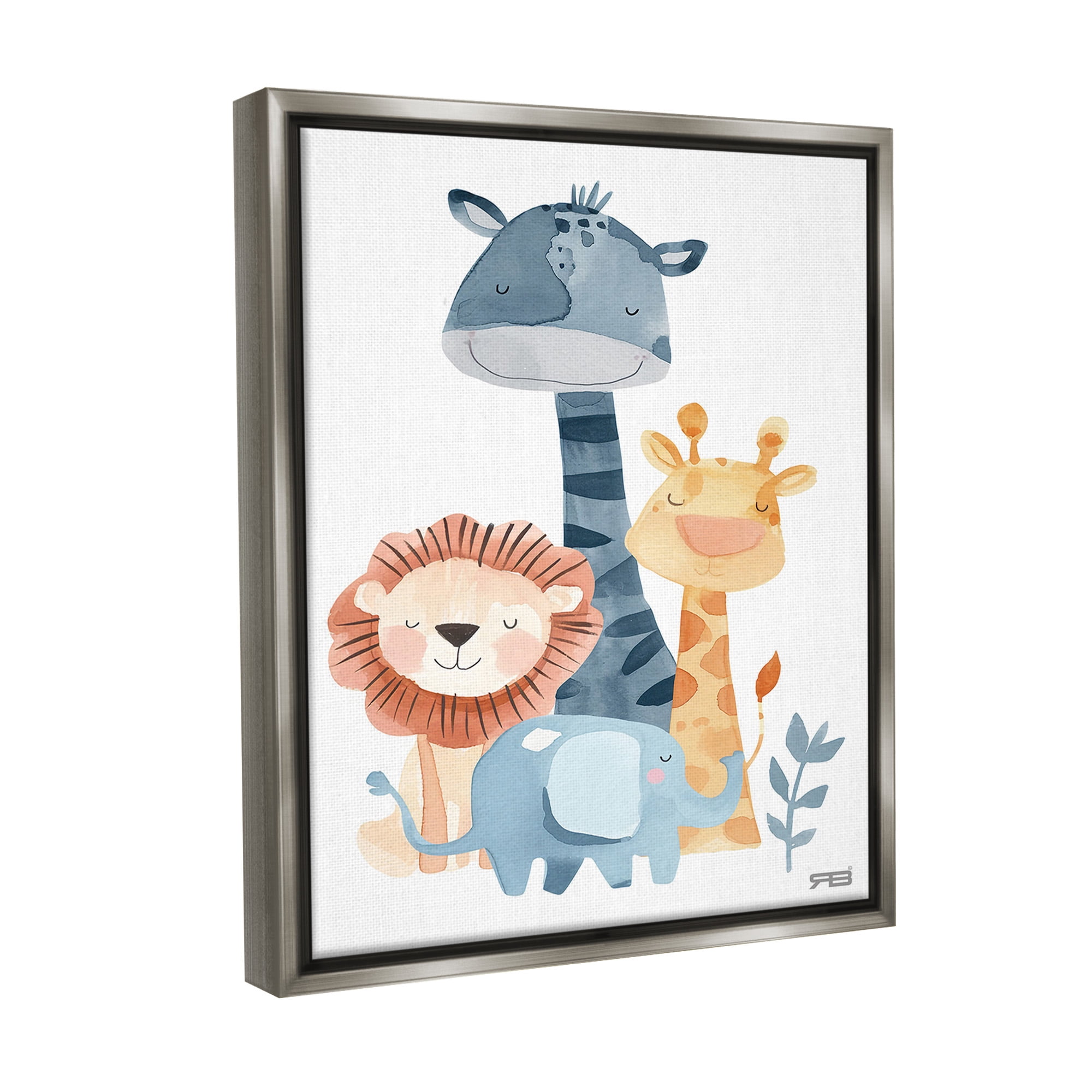 Stupell Industries Gentle Nursery Animals Animals & Insects Painting Gray Floater Framed Canvas Art Print Wall Art, 25 x 31