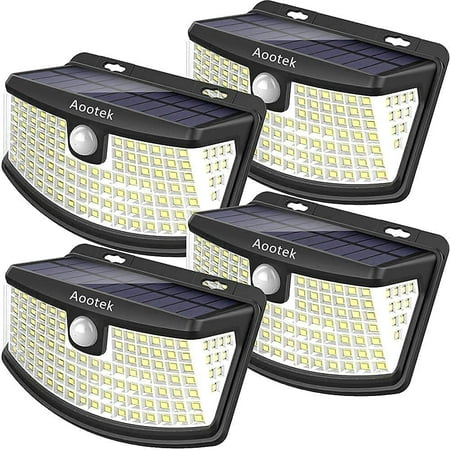 

Aootek New Solar Lights 120 LEDs with Lights Reflector 270° Wide Angle IP65 Waterproof Easy-to-Install Security Lights for Front Door Yard Garage Deck (4 Pack)