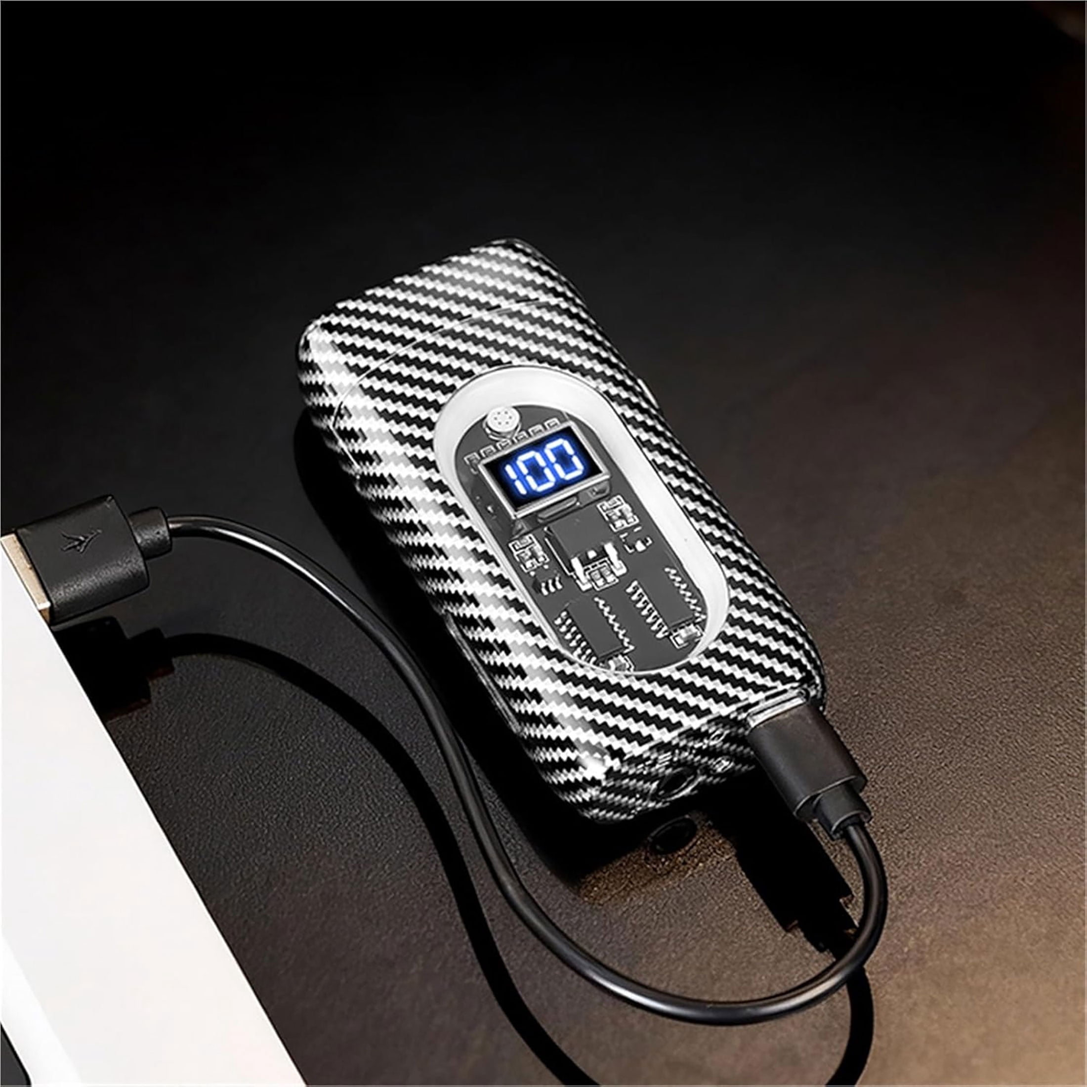 Dual Flame Metal Windproof Lighter with LED Display - USB Rechargeable, Visible Gas Chamber, 4 Ignition Modes, Colorful Lights for Camping, Grill & Candle