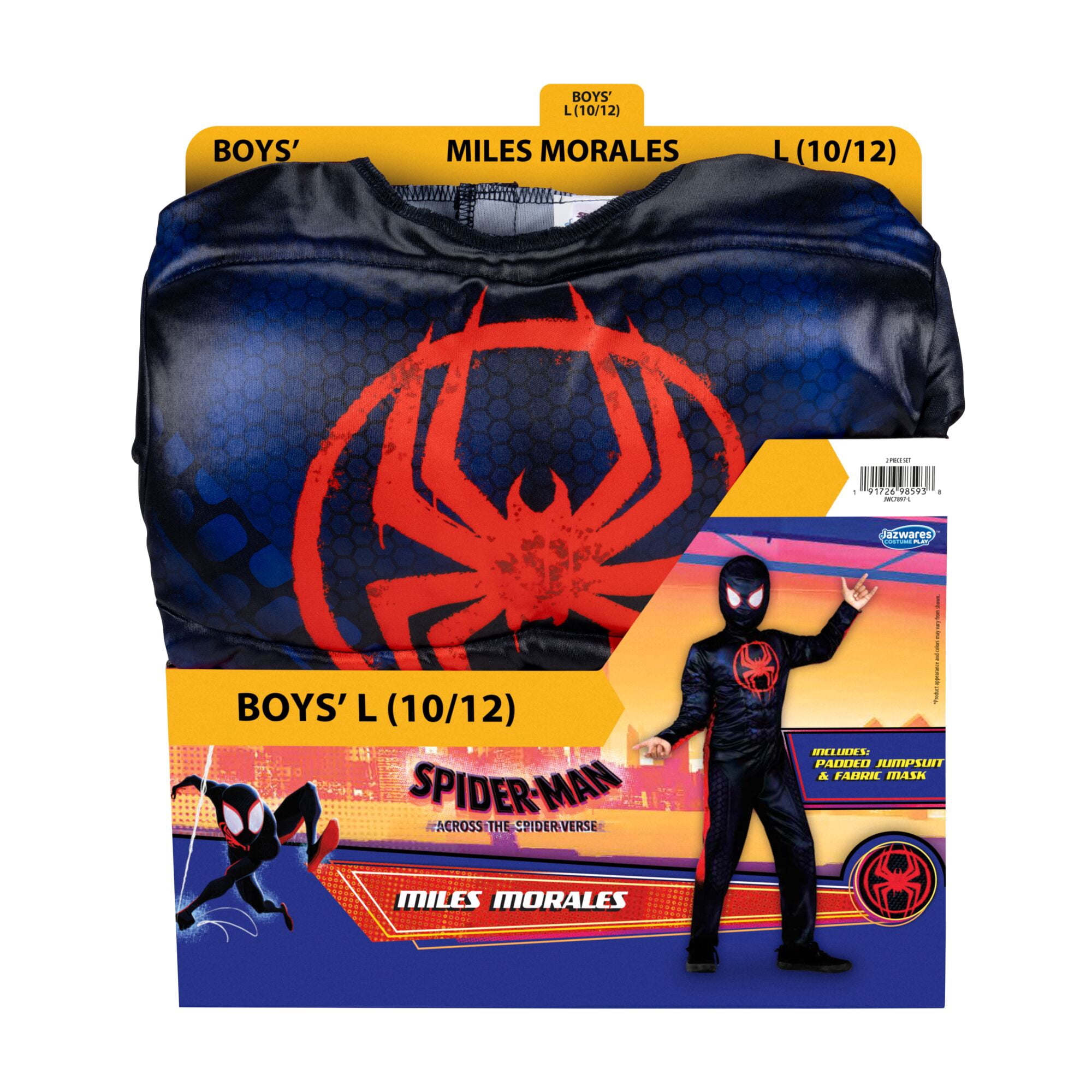 Marval's Miles Morales Halloween Costume for Children, Boy's Size L (10/12), by Jazwares