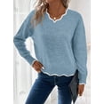 thumbnail image 4 of Women's Casual V-Neck Dropped Shoulder Long Sleeve Sweater, Autumn,Fall,Cozy Fall And Winter, 4 of 5