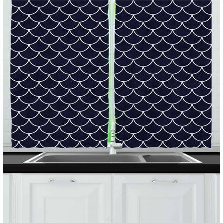 Indigo Bedroom Ideas Navy Curtains 2 Panels Set, Shell Pattern with Half Circled Lines Like Ocean Waves Nautical Modern Illustration, Window Drapes for Living Room Bedroom, 55W X 39L Inches, Indigo White, by Ambesonne ()