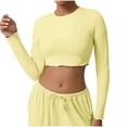 thumbnail image 1 of JGGSPWM Hauts Courts à Manches Longues pour Femmes Entraînement Vêtements de Base pour Femmes Ajustés Ajustés Unis Col Rond Mignons Chandails de Yoga Jaune P, 1 of 8