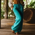 thumbnail image 2 of TaTaai Women High Waist Cotton Linen Wide Leg Pants Solid Color Elastic Drawstring Loose Casual Literary Trousers with Side Pockets Comfy All Season Gift, 2 of 6