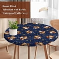 thumbnail image 3 of Blue Christmas Round Tablecloth 45-54 Inch Round Fitted Table Cloth with Elastic Edge, Vintage Elk Santa Xmas Snowflake Waterproof Table Cover Protector for Outdoor Picnic Party Dining, 3 of 6