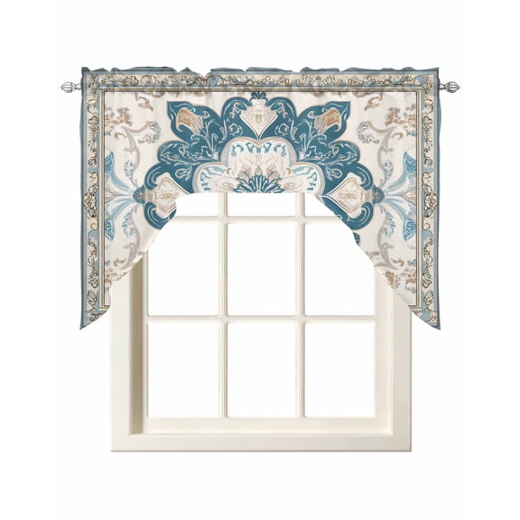 Boho Flowers Swag Valances for Windows, Small Curtains Drapes, Country Neutral Chic Abstract Floral Art Kitchen Window Curtains Over Sink Window Treatment Valance for Bedroom/Bathroom 56"x36"
