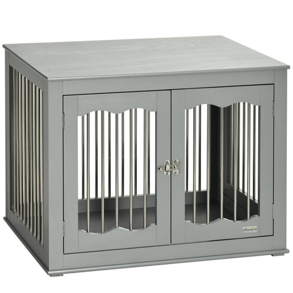PawHut Dog Crate Furniture, Dog Kennel Side End Table, Grey