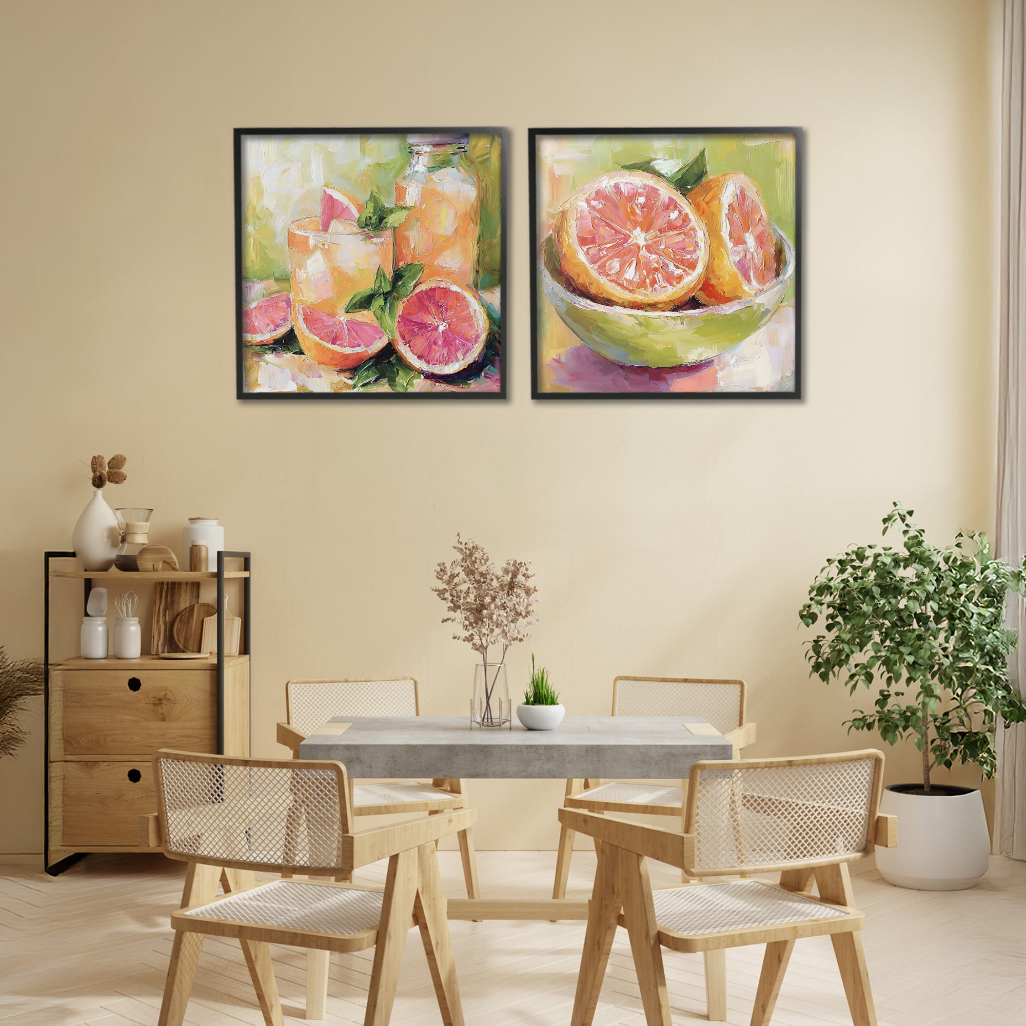Stupell Industries Grapefruit Drinks & Fruits 2 Piece Black Framed Giclee Art Set, design by Riley B