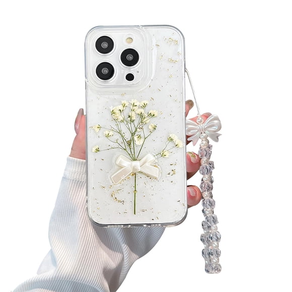 Funda Pretaco para iPhone 16 Plus de 6.7 pulgadas, flor blanca