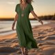 thumbnail image 1 of WILLBEST Vestido De Verano Para Mujer, Vestido Informal Holgado De Lino Con Cuello En V Y Manga Corta, Vestido De Día Cómodo De Color Sólido, 1 of 3