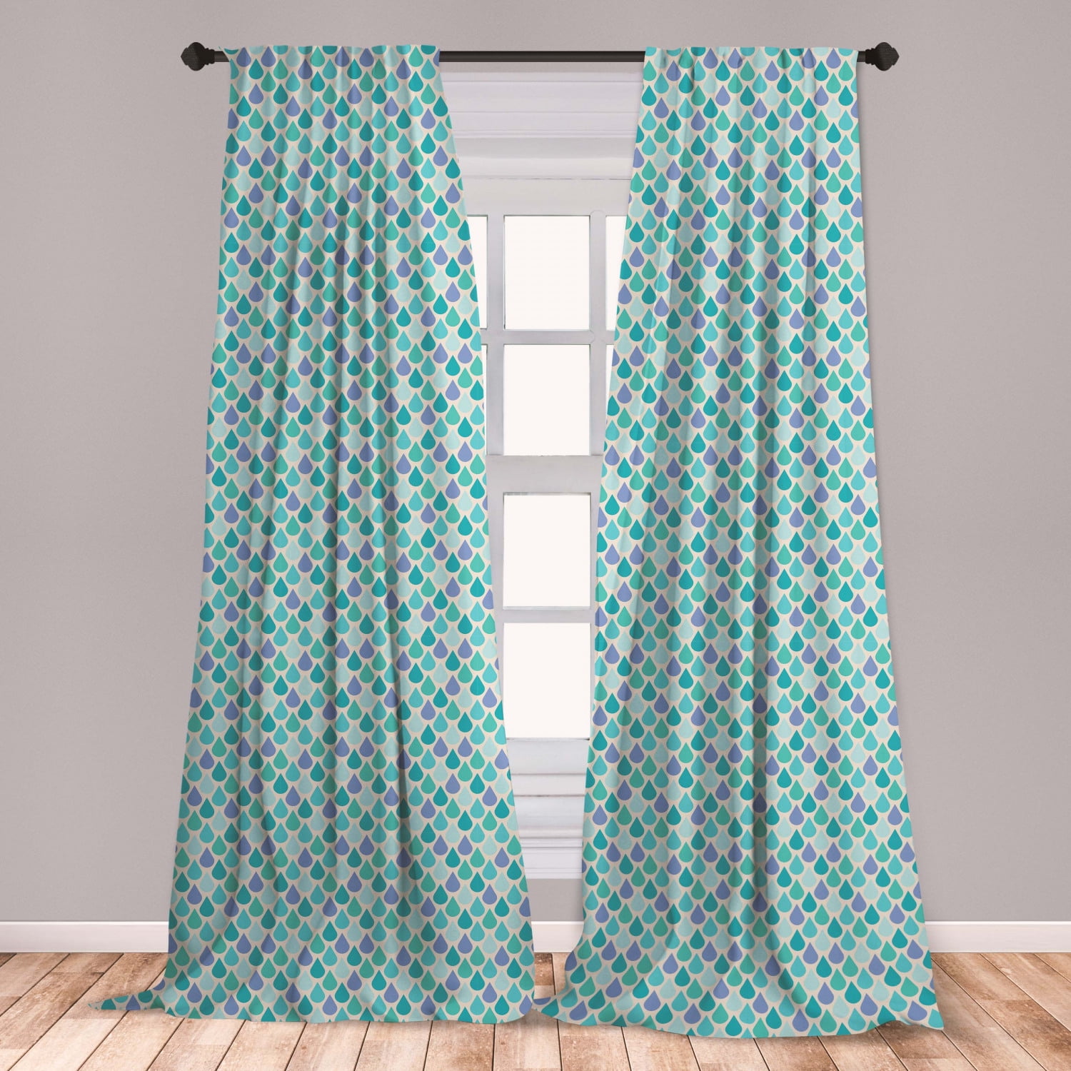 Teal Curtains 2 Panels Set, Colorful Water Droplets Rain ...