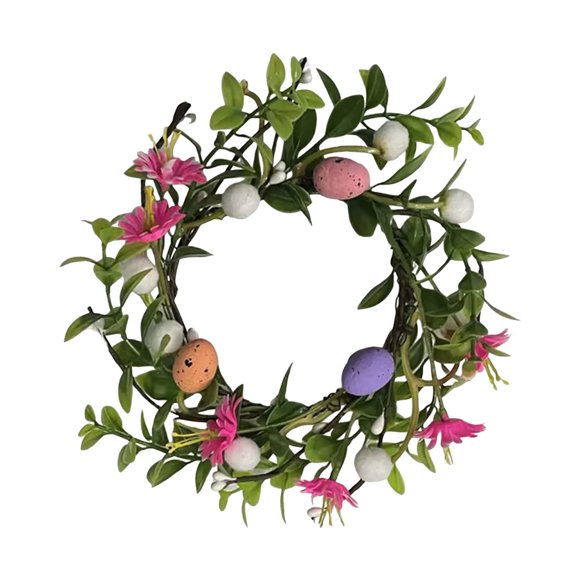 YYKihy Easter Egg Pillar Candle Rings Wreath Artificial Leaves Greenery Candleholder Rustic Farmhouse Decorative Candle Wreath