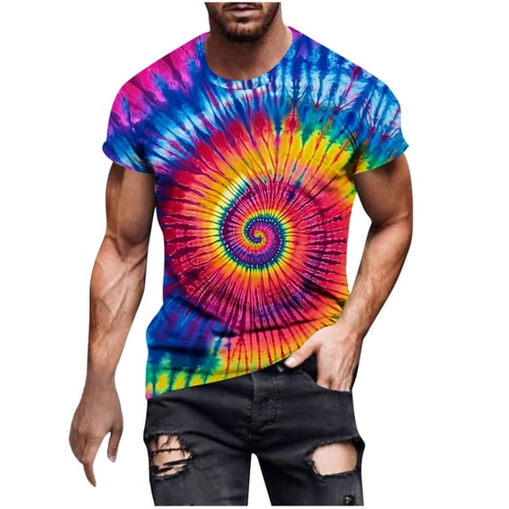 Men's Shirts Casual,Men's Tie Dye T Shirts Hippies Senior Short Sleeve Tie Dye Tee Shirt for Men