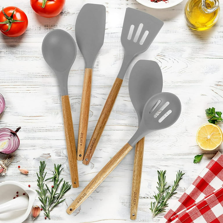 Gray Utensils Wood And Silicone Cooking Utensil Set (Set of 21)