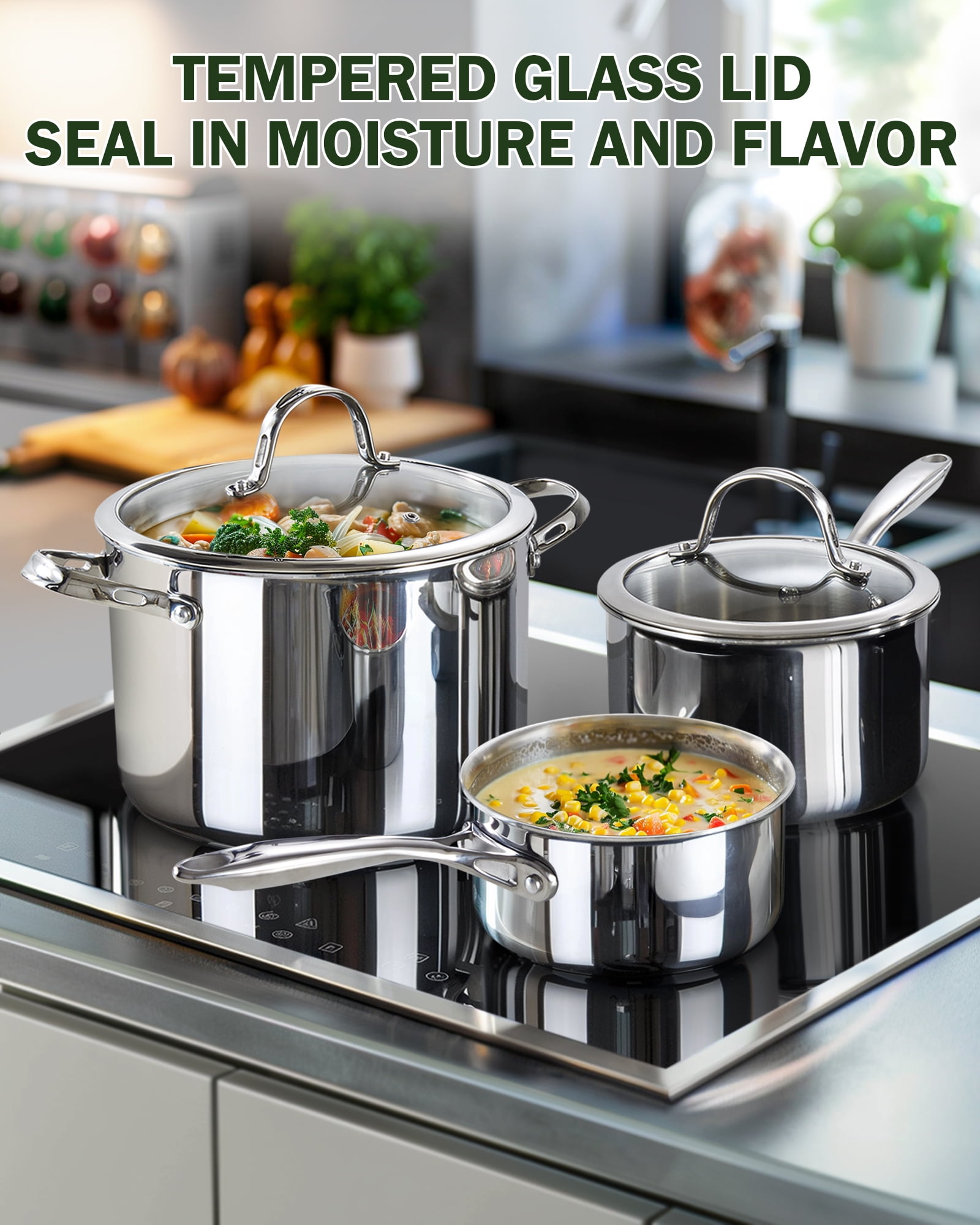 Cooks Standard Multi-ply Clad Stainless Steel Cookware Set, - Includes Saucepans and Stockpot with Lids, Cool Grip Handles,  Induction Compatible, Dishwasher and Oven Safe, 6-Piece