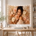 thumbnail image 5 of Black Woman Among Peach and Terracotta Flowers, Peaceful Maximalist for Flower Lovers, Floral Portrait Decor, Housewarming Gift, Tapestry Wall Hanging for Bedroom and Studio, 5 of 7