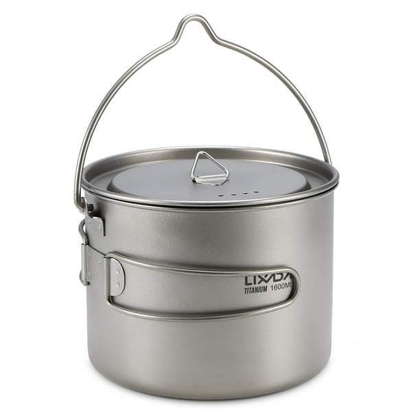 Lixada 1600ml Pot en Titane Ultraléger Pot Suspendu Portable avec Couvercle et Poignée Pliable Camping en Plein Air Randonnée