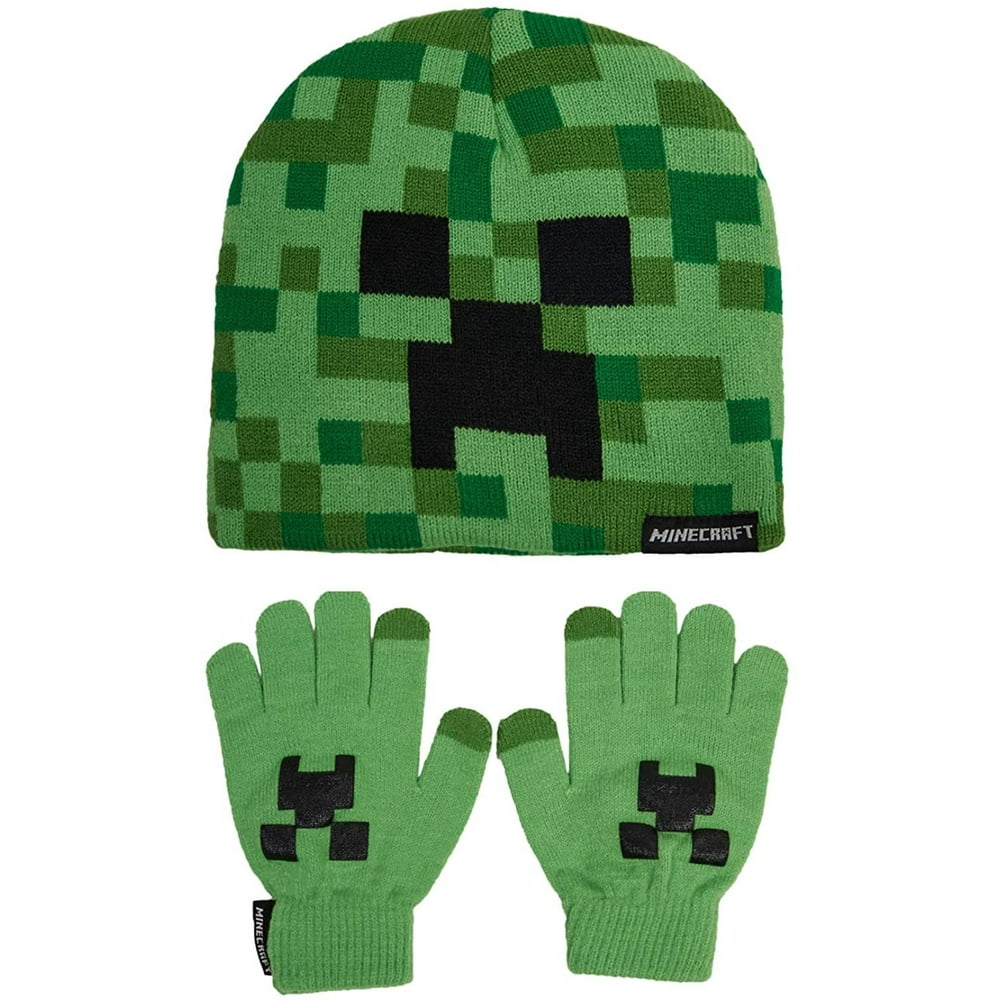 Minecraft Minecraft Boys Beanie and Gloves Black and Green Creeper
