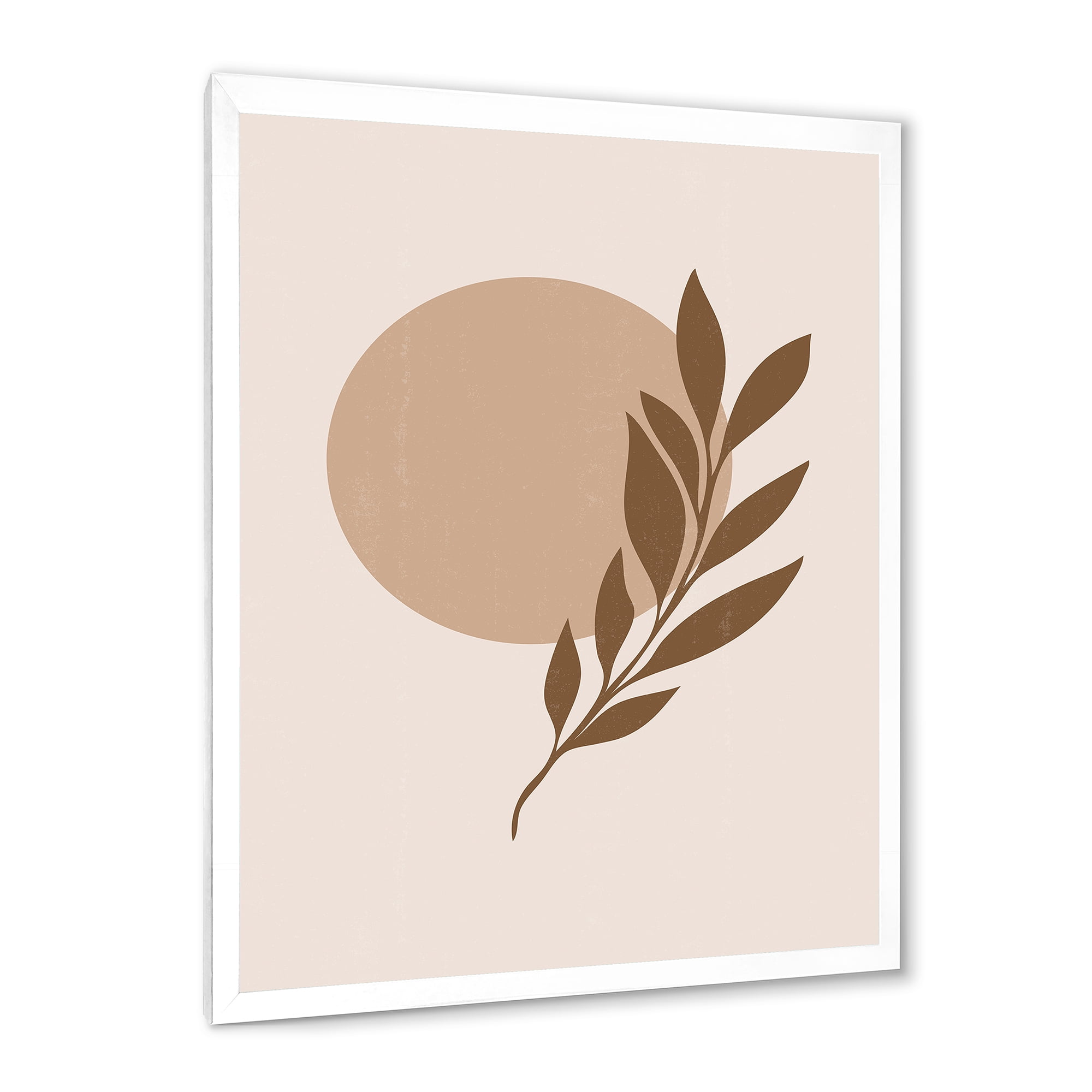 Designart 'Abstract Terracotta Moon and Sun With Tropical Leaf' Modern Framed Art Print
