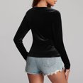 thumbnail image 4 of TKLPEHG Womens Tops V-Neck Velvet Ruched Tops Solid Color Lightweight Long Sleeve T Shirt Fall Tops Fashion Loose Comfy Casual Blouses Pullover (Black,L), 4 of 7