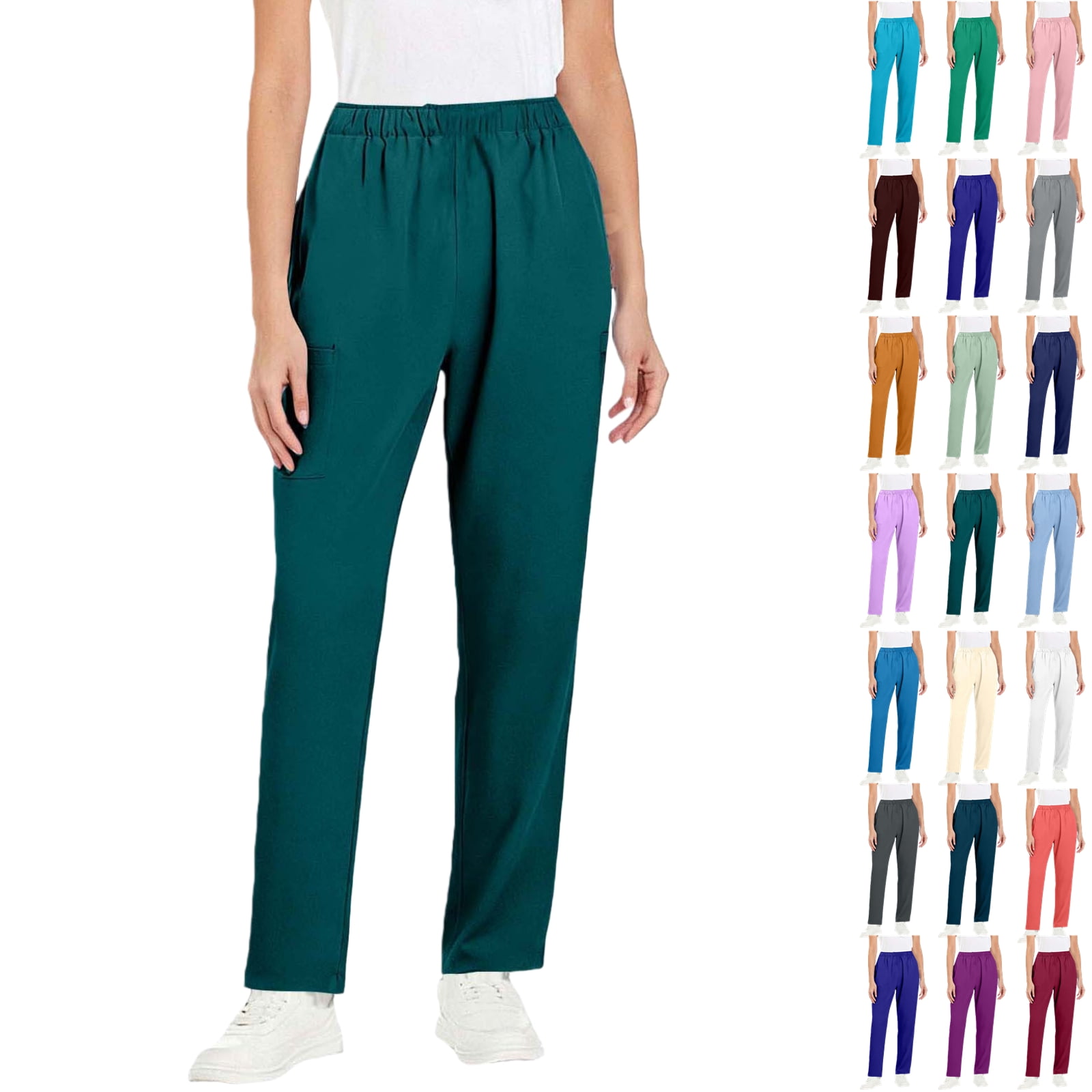 Vibrex Women’s Elastic Waist Scrub Pants - Straight-Leg Work Pants for Healthcare/Caregiver Staff | Multi-Size (S-5XL)