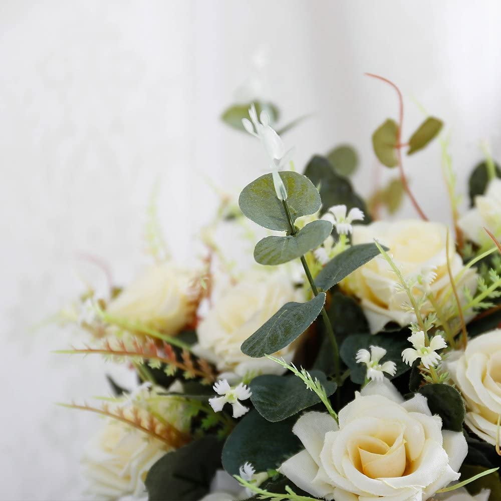 Yiliyajia Artificial Flowers In Vase Silk Rose Flower Arrangements Fake Faux Flowers Bouquets With Ceramics Vase Table Centerpieces For Dinning Roon Table Kitchen Decoration Champagne Walmart Com Walmart Com