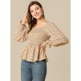 thumbnail image 3 of Top De Blusa De Gasa Con Cuello Cuadrado Con Estampado Floral Y Fruncido Hombros Descubiertos Para Mujer Amarillo M, 3 of 6