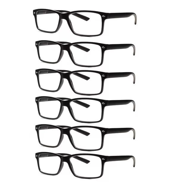 Paquete de 6 gafas de lectura con bloqueo de luz azul for hombres y mujeres, marco negro clásico ligero con bisagras de resorte, visión de aumento clara for computadora y uso diario