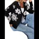 thumbnail image 2 of Cárdigan de Punto con Estampado Floral y Botones para Mujer, Cuello en V y Hombros Caídos Negro XXL, 2 of 9