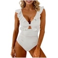 thumbnail image 2 of One Piece Swimsuits for Women Built-in Padded Cups V Neck Ruffle Shoulder Bathing Suit Ruched Tummy Control Monokini Flattering Full Coverage Beachwear, 2 of 6