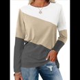 thumbnail image 1 of Blusas de Bloque de Color para Mujer, Estilo Túnica Informal de Larga con Cuello Redondo, Tipo Jersey. Caqui XL, 1 of 8