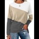 thumbnail image 1 of Blusas de Bloque de Color para Mujer, Estilo Túnica Informal de Larga con Cuello Redondo, Tipo Jersey. Caqui L, 1 of 8